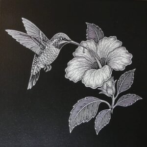 Tableau « Vol du Colibri » – Gravure Laser sur Toile