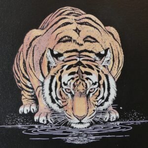 Tableau Tigre Royal - Gravure laser sur toile noire et mise en couleur manuelle - LTBZ Création