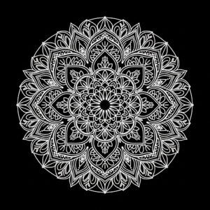 Tableau mandala serenite BW - Gravure laser sur toile noire et mise en couleur manuelle - LTBZ Création