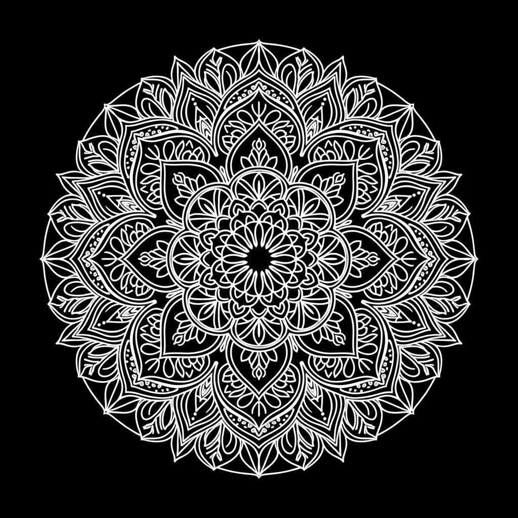 Tableau mandala serenite BW - Gravure laser sur toile noire et mise en couleur manuelle - LTBZ Création