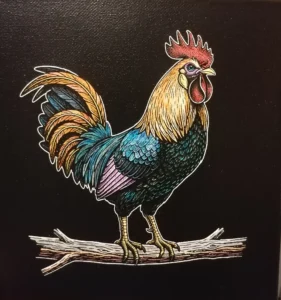 Tableau Coq, gravé au laser et peint à la main