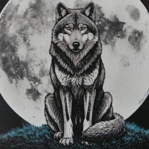 Tableau loup lune Zoom gravure laser toile noire LTBZ Création.