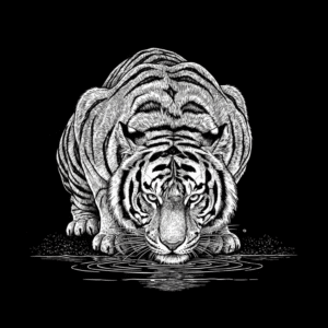 Tableau Tigre Royal BW - Gravure laser sur toile noire et mise en couleur manuelle - LTBZ Création création artisanal