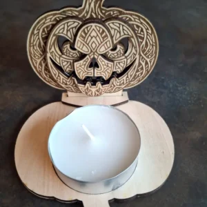 Photophore citrouille halloween bois gravé multicouches